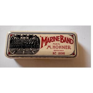 Vtg Marine Band M. Hohner Germany 1896 A440 Key of D Harmonica w/Case